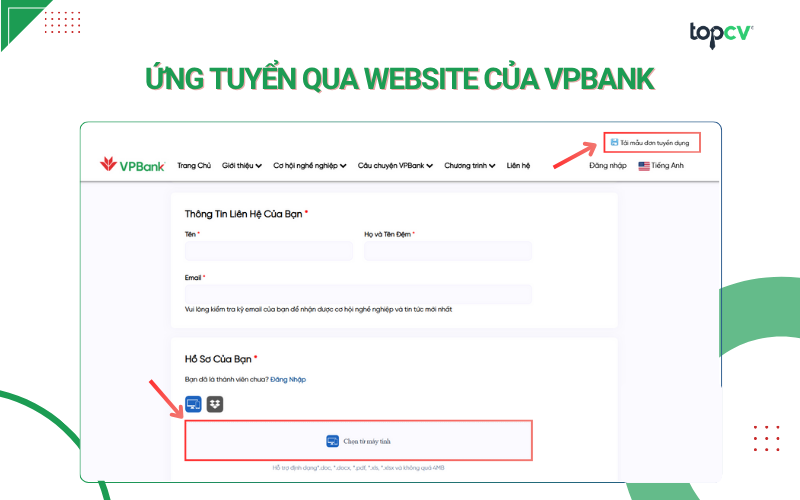 Cách ứng tuyển qua Webiste của VPBank